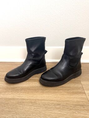 Black Leather Mid-Calf Boots